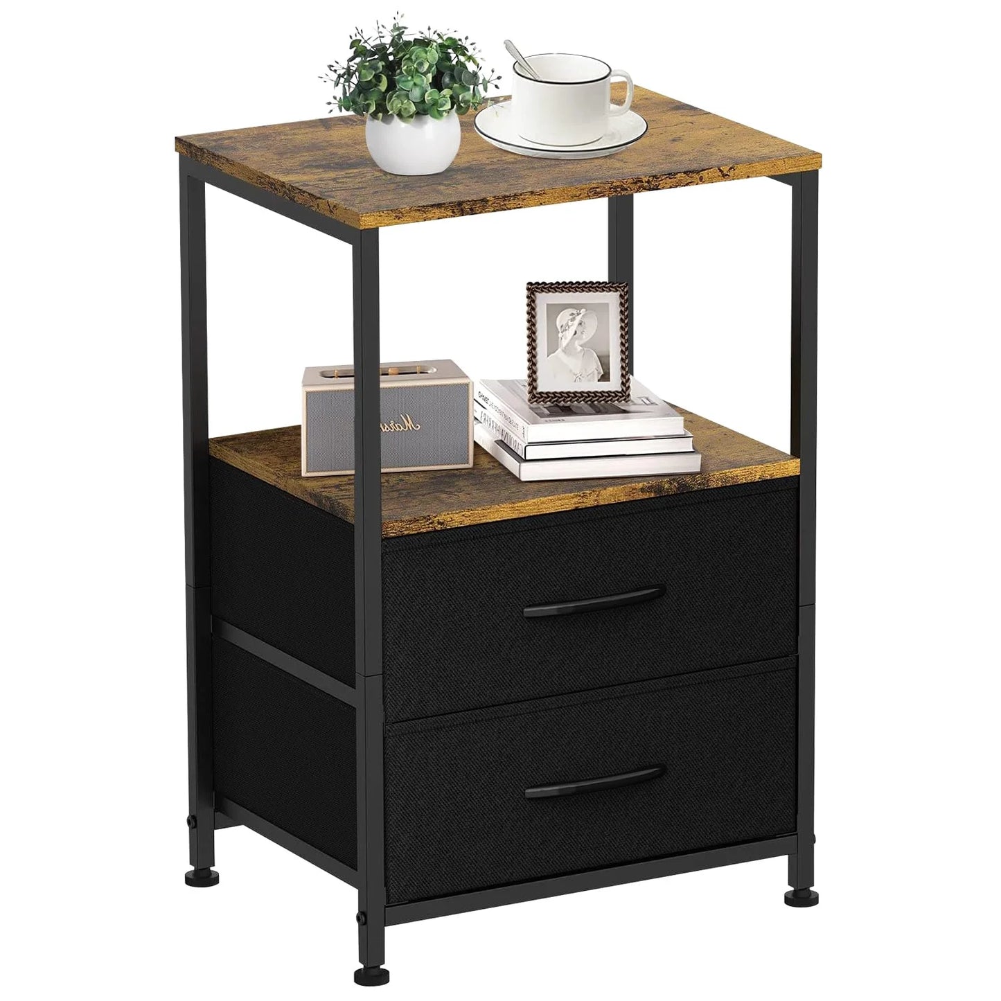 Fabric Bedside Table with 2 Drawers – Small Space Nightstand