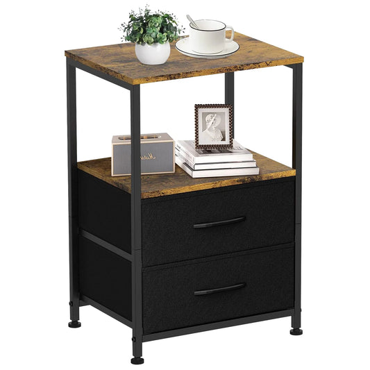 Fabric Bedside Table with 2 Drawers – Small Space Nightstand
