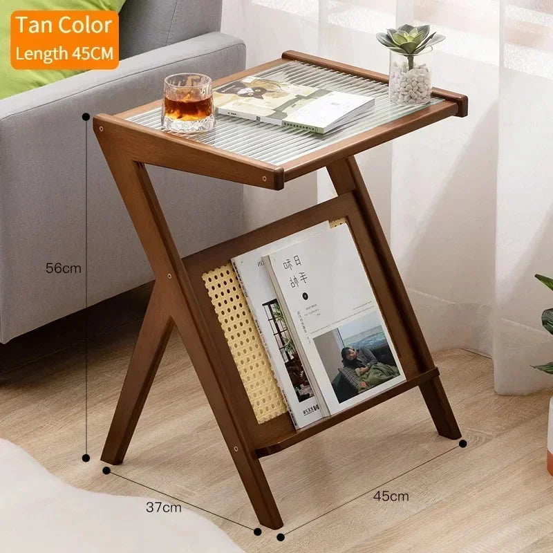 Z-Shaped Tea Table – Small Living Room Table with Removable Glass, Modern Minimalist Design
