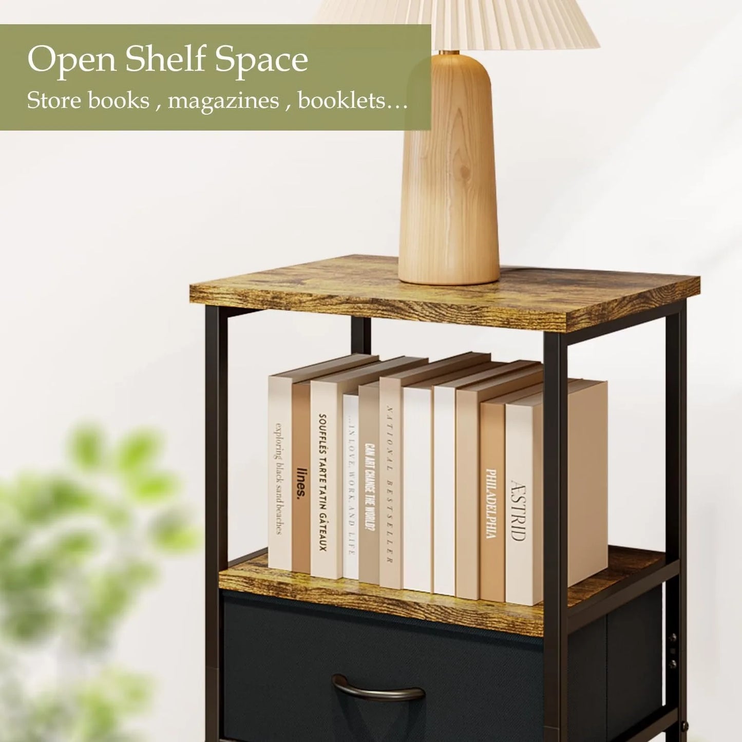 Fabric Bedside Table with 2 Drawers – Small Space Nightstand