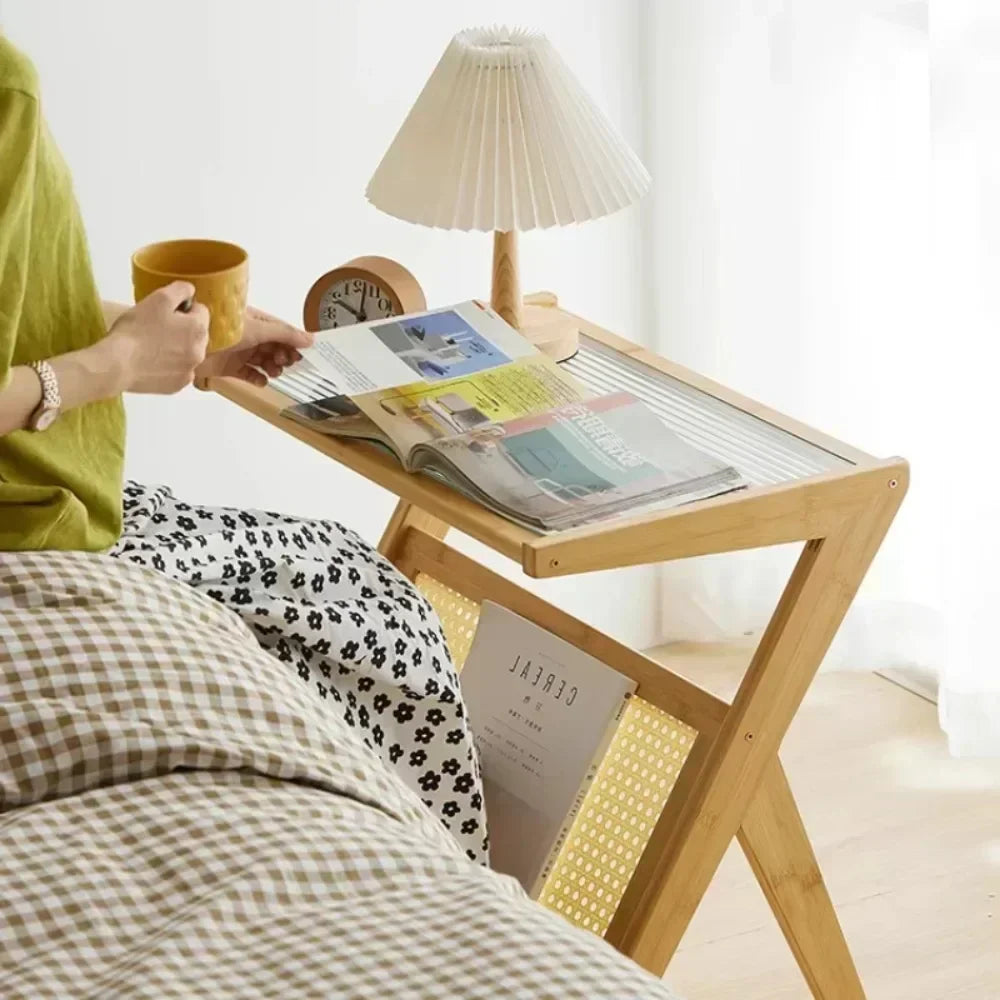 Z-Shaped Tea Table – Small Living Room Table with Removable Glass, Modern Minimalist Design