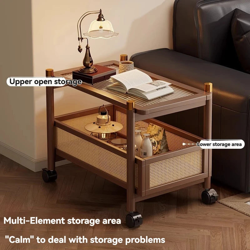 Movable Side Table with Wheels