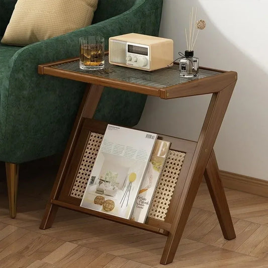 Z-Shaped Tea Table – Small Living Room Table with Removable Glass, Modern Minimalist Design