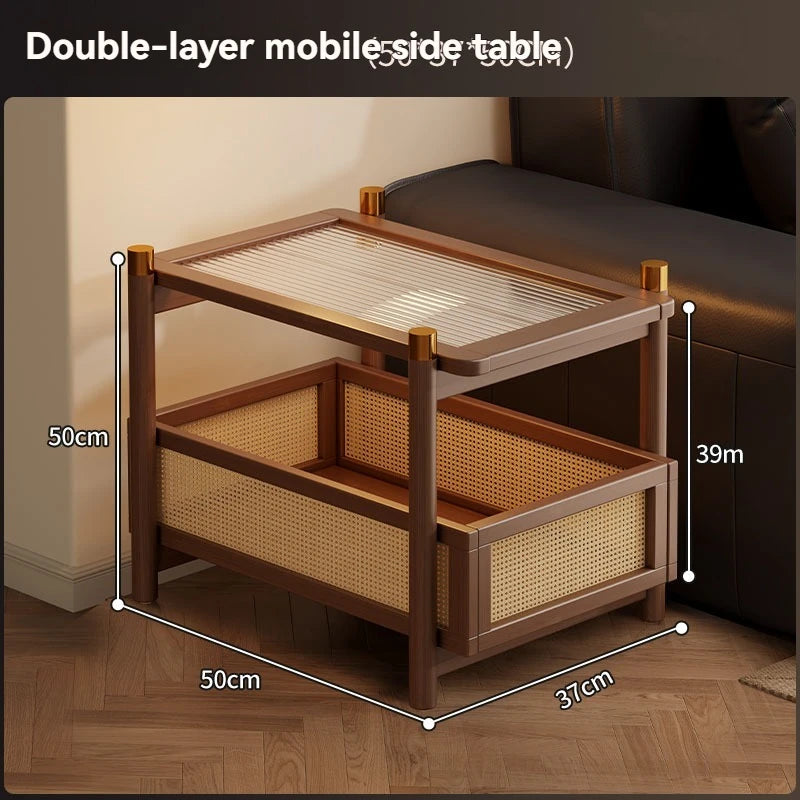 Movable Side Table with Wheels