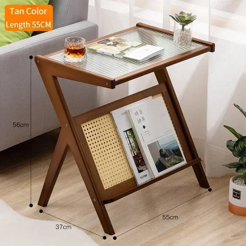Z-Shaped Tea Table – Small Living Room Table with Removable Glass, Modern Minimalist Design