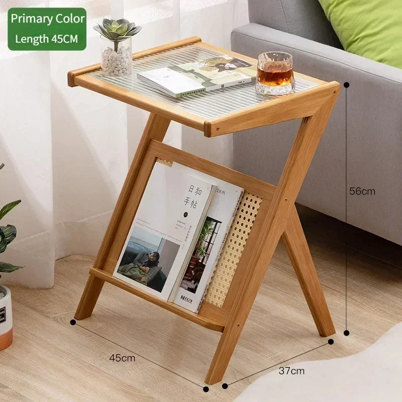 Z-Shaped Tea Table – Small Living Room Table with Removable Glass, Modern Minimalist Design