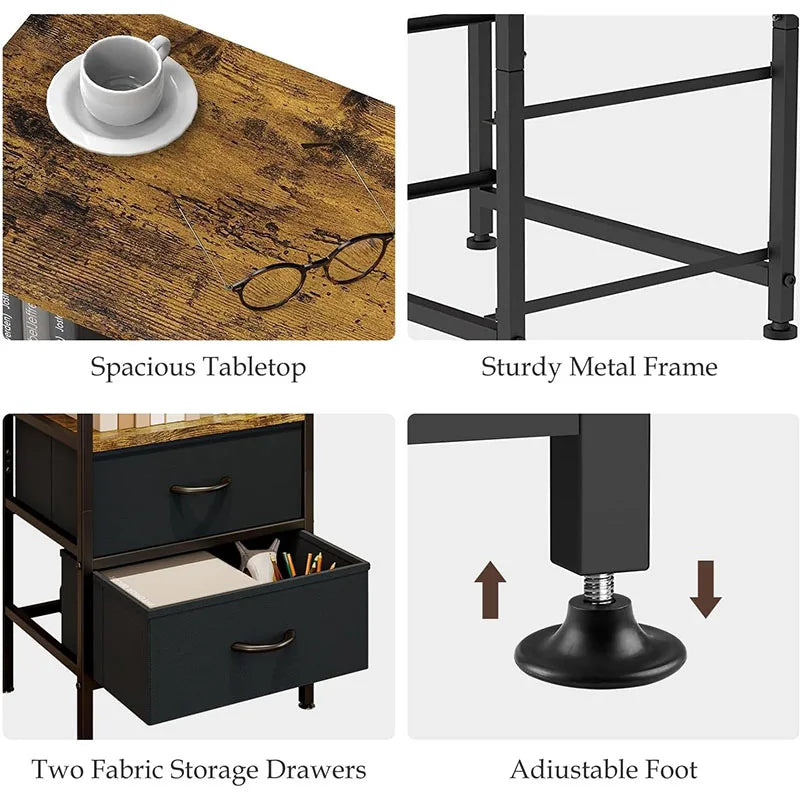 Fabric Bedside Table with 2 Drawers – Small Space Nightstand