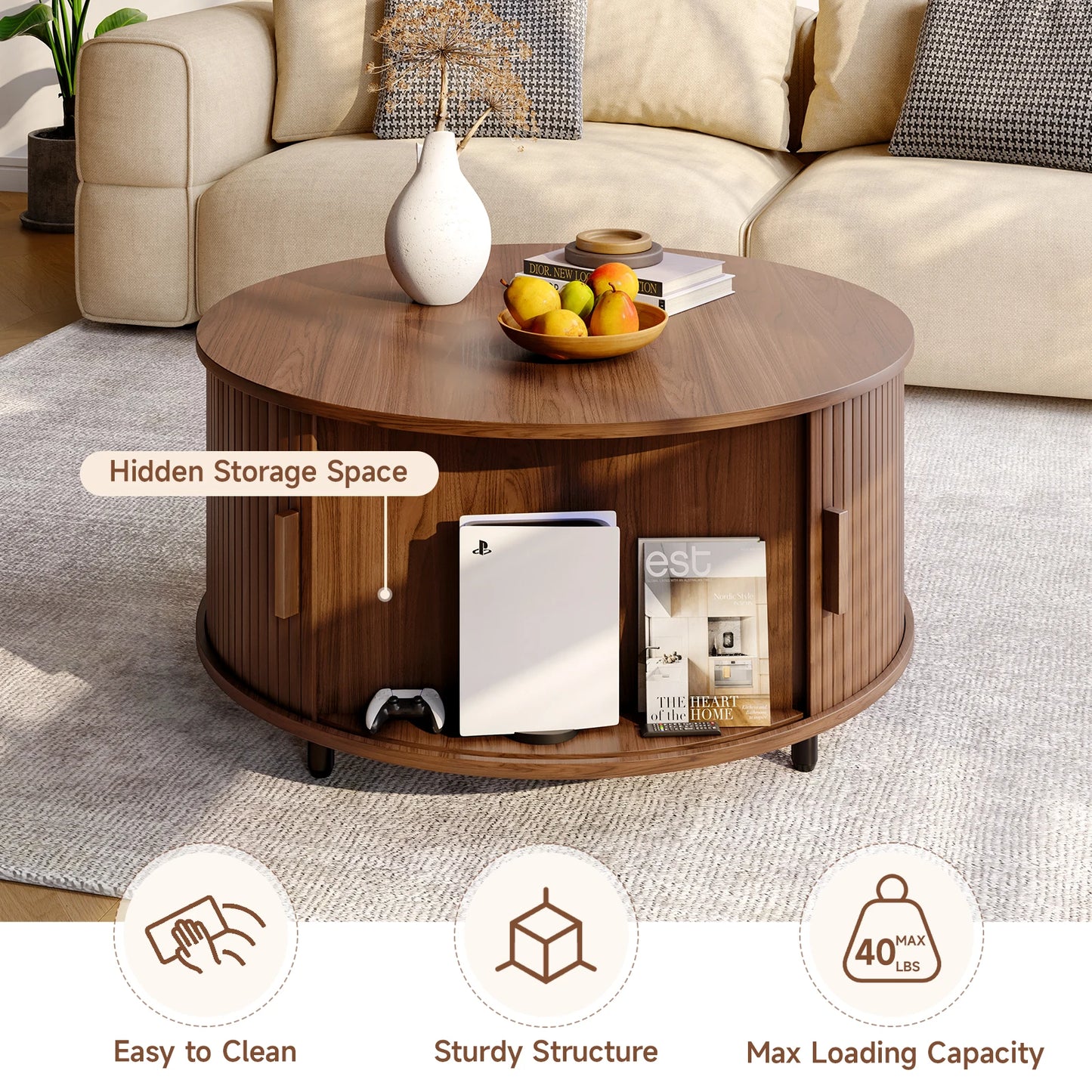Round Storage Coffee Table