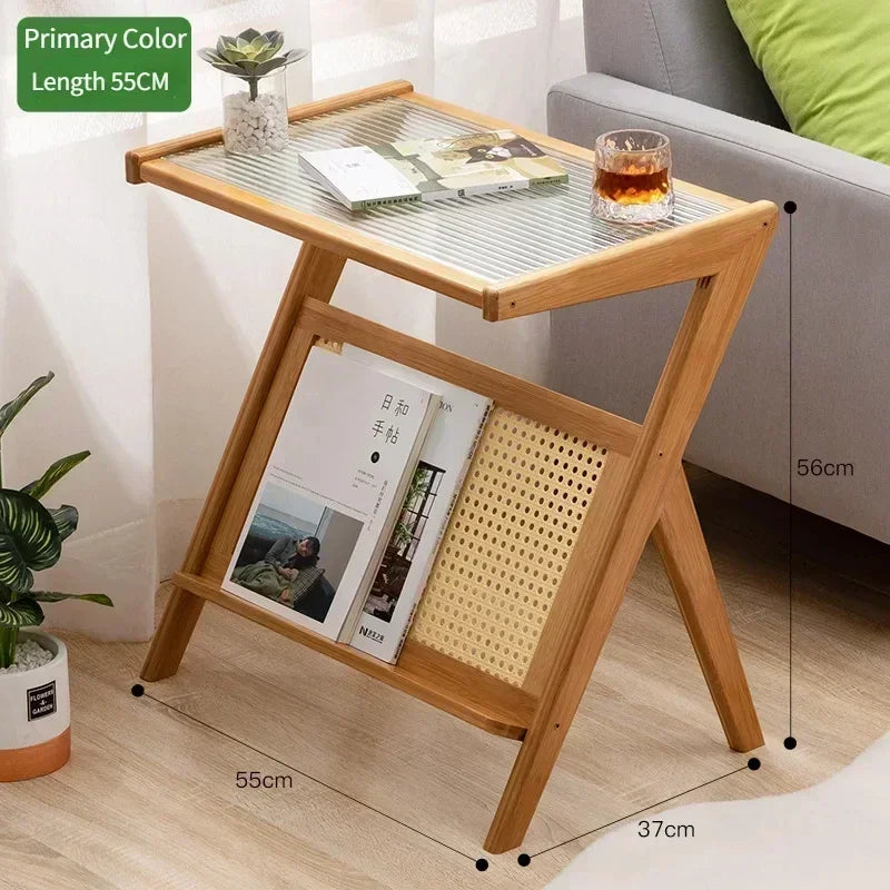 Z-Shaped Tea Table – Small Living Room Table with Removable Glass, Modern Minimalist Design